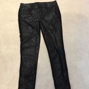 Aqua pleated leather nylon black jeans